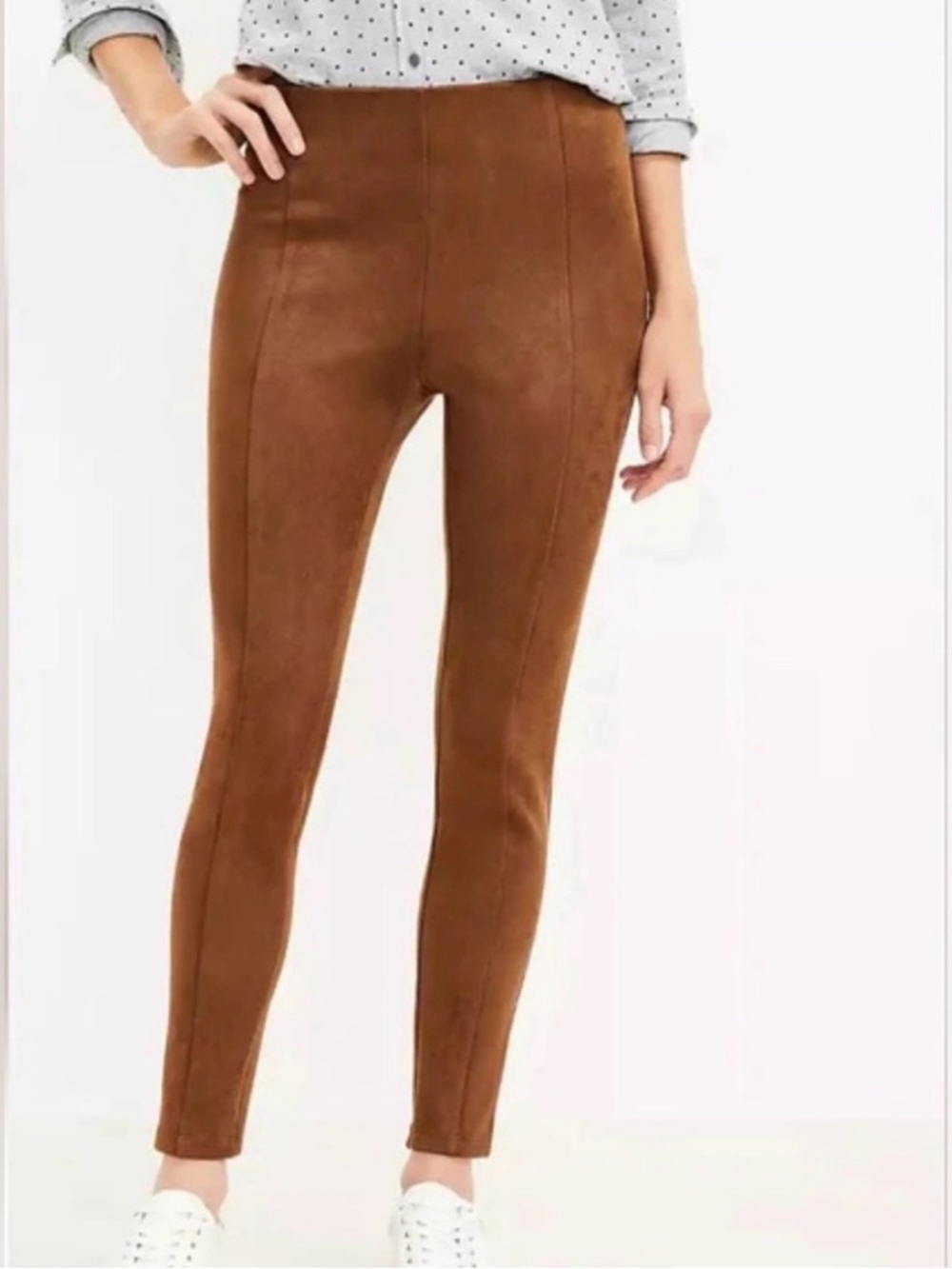 LOFT Camel Brown High-Rise Faux Suede Stretch Ankle Pants Side Zip | M